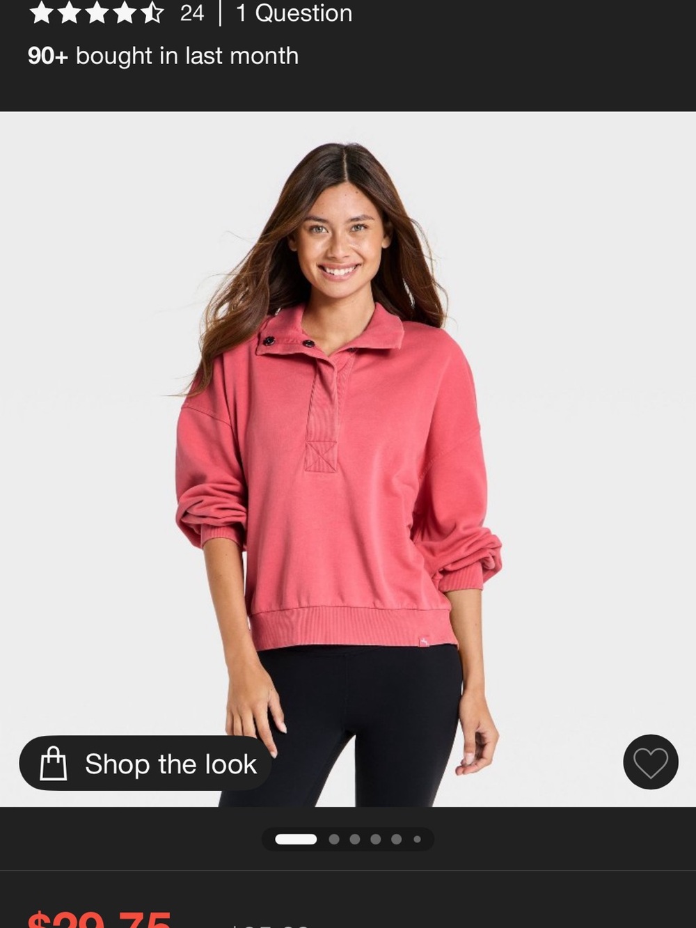 JoyLab Coral Snap-Front Pullover Sweatshirt